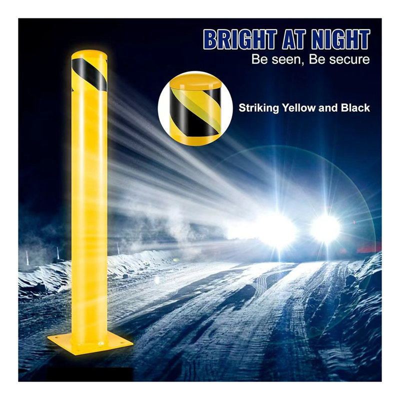 48-Inch Carbon Steel Security Bollard, Yellow and Black