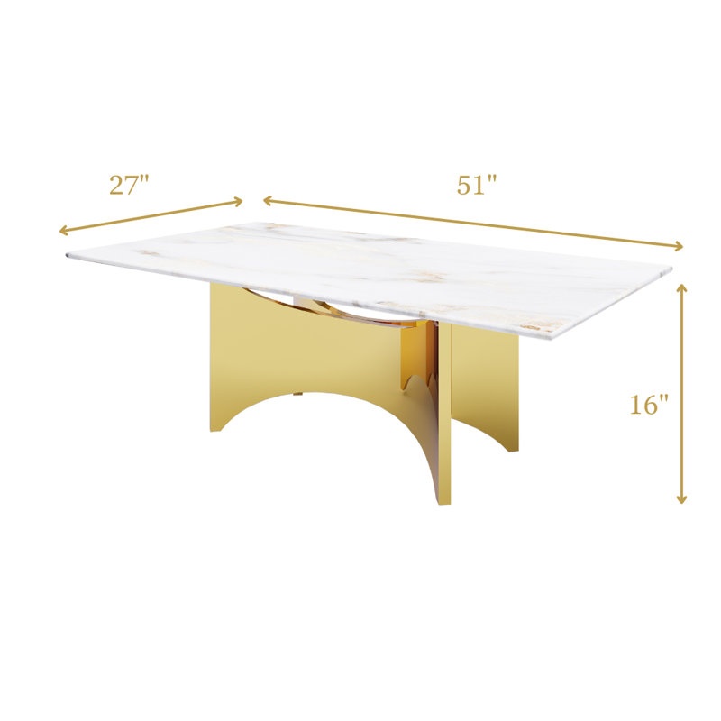 Ursulina Coffee Table With Gold Metal Base In Rectangular Shape
