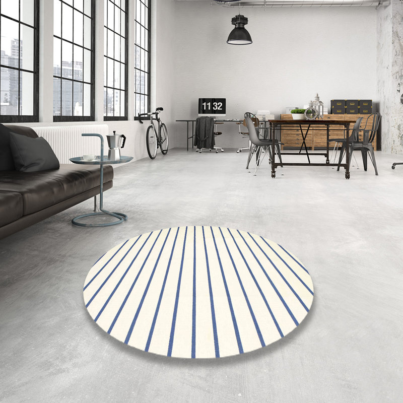 Tapis blanc/bleu contemporain, Rond 4 pi