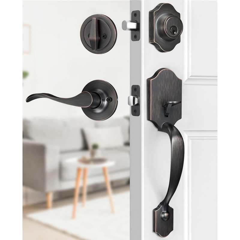 Ensemble de poignées de porte avant, serrure de porte d'entrée à clé pour portes extérieures, Bronze frotté à l'huile