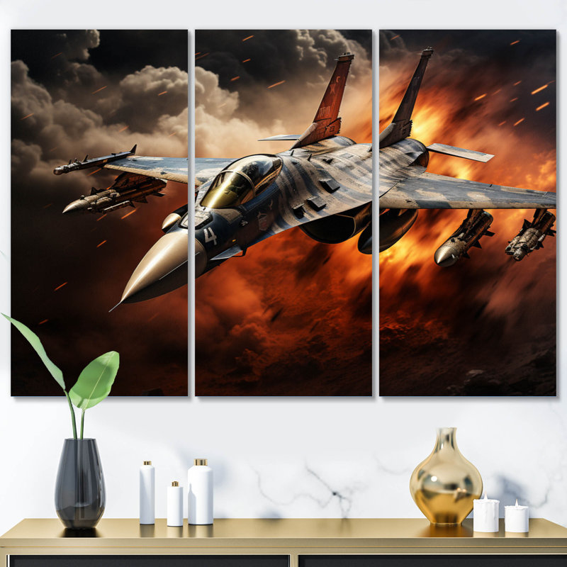 Military Jet III - 3 pièces, reproduction sur toile tendue, H 28 po x l 36 po x P 1 po