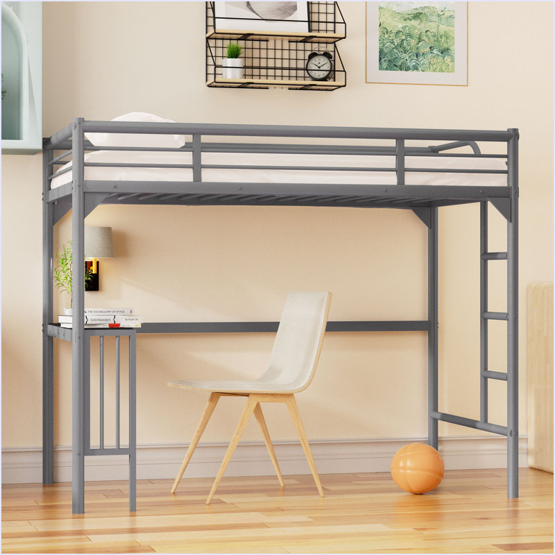 Lit mezzanine simple en métal avec bureau, Argent argent