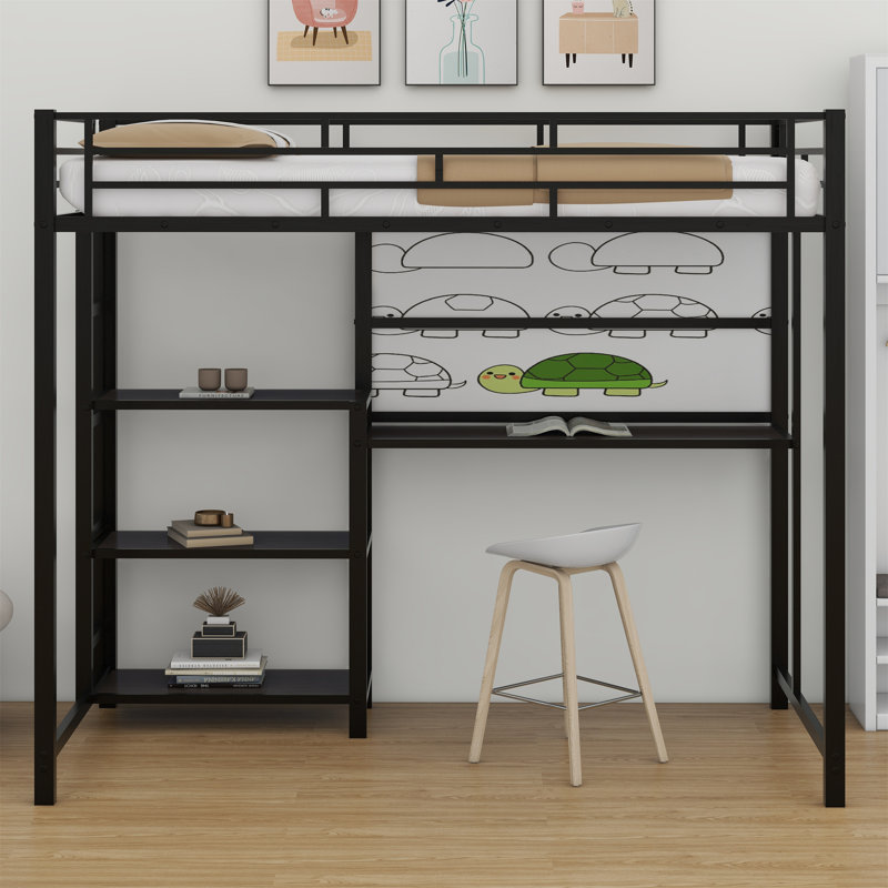Lit mezzanine avec bureau et tableau blanc, Simple, Noir