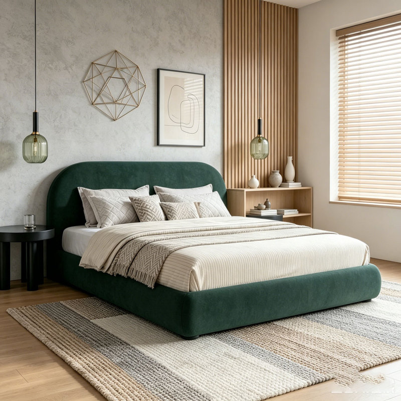 Lit moelleux en velours, Grand lit, Vert foncé