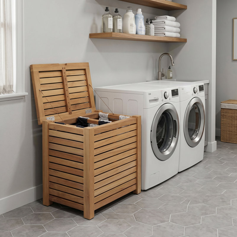 Gohoho Solid Wood Laundry Hamper, Small (23.75" H x 23.75" W x 15.75" D)