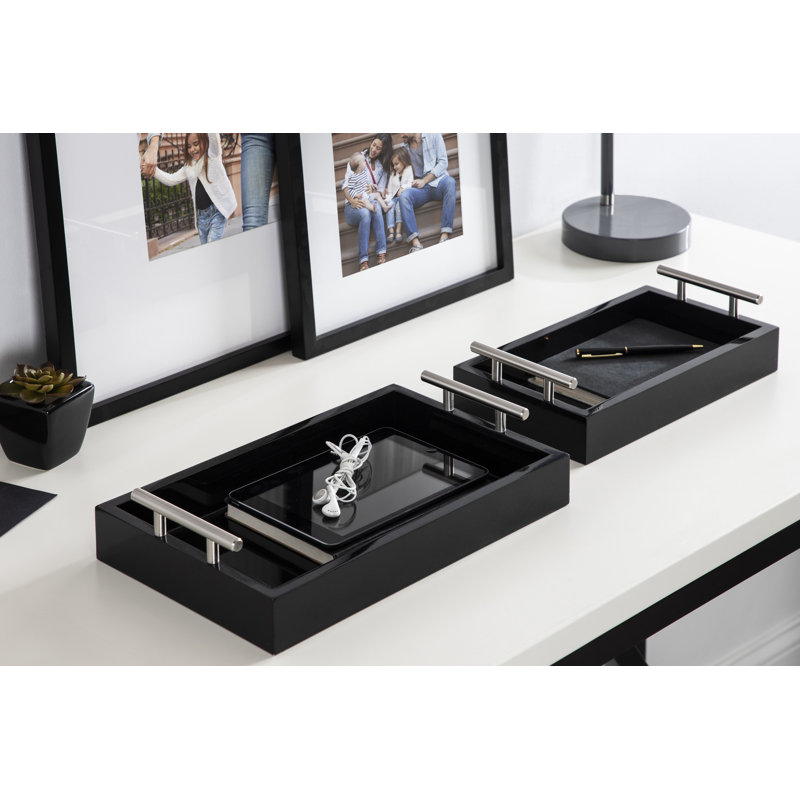 Norvan 2-Piece Rectangle Decorative Trays, Black