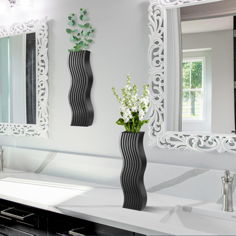 Paquet de 2 pots de fleurs muraux en bois pour plantes d'intérieur, pot de fleurs moderne, vase mural pour décor de fleurs séchées