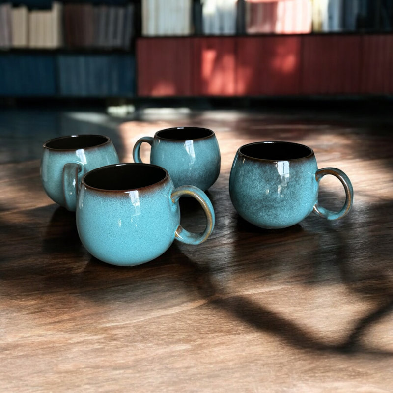 Rustic Ceramic Stoneware Coffee Benesh Mug Set of 4