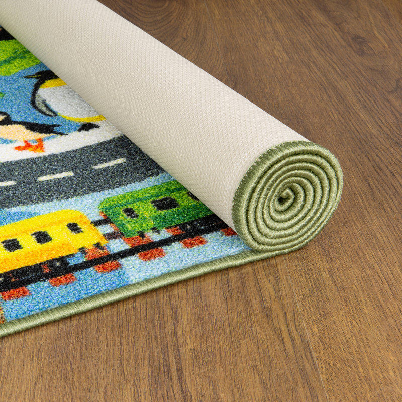 Weranna Animal Safari Vehicle Educational Learning Game Play Non Slip Kids Rug Carpet Classroom Mat, Rectangle 5' x 6'6"