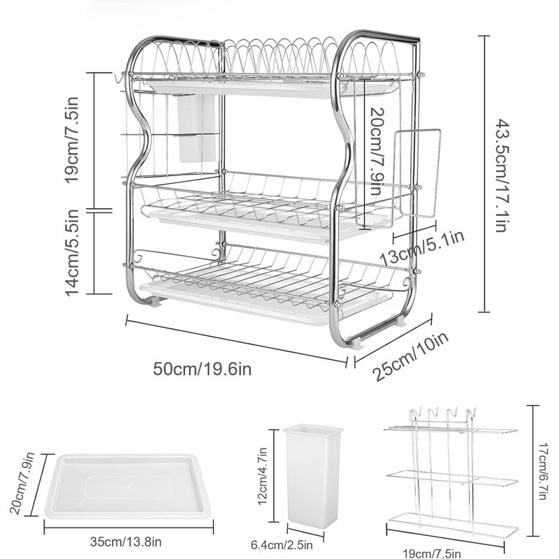 Mirfield Stainless Steel 3 Tier Dish Rack