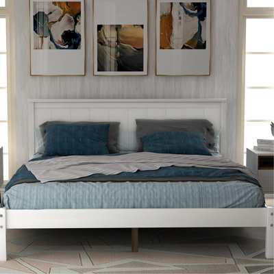Full Platform Bed With Headboard, White, Construction No Box Spring Bed, Headboard