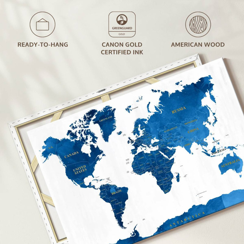 Blue Textured World Map Canvas Print, 36" H x 24" W x 1.25" D