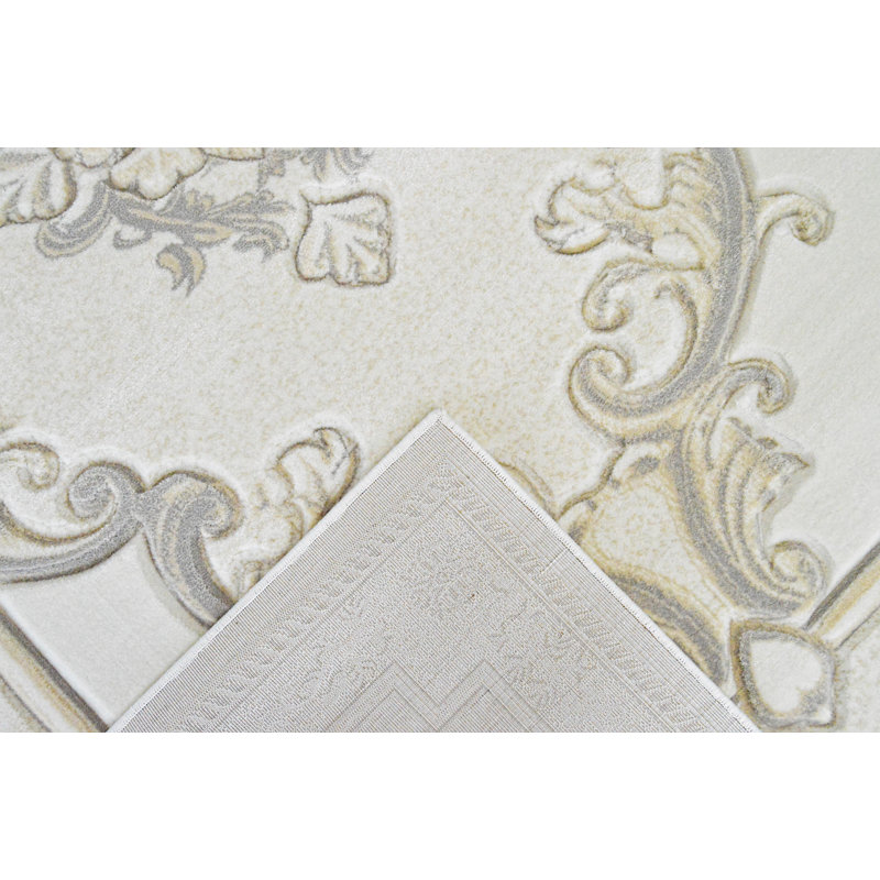 Tapis traditionnel ivoire / gris Ramsel, Tapis de couloir 2 pi 6 po x 7 pi 9 po