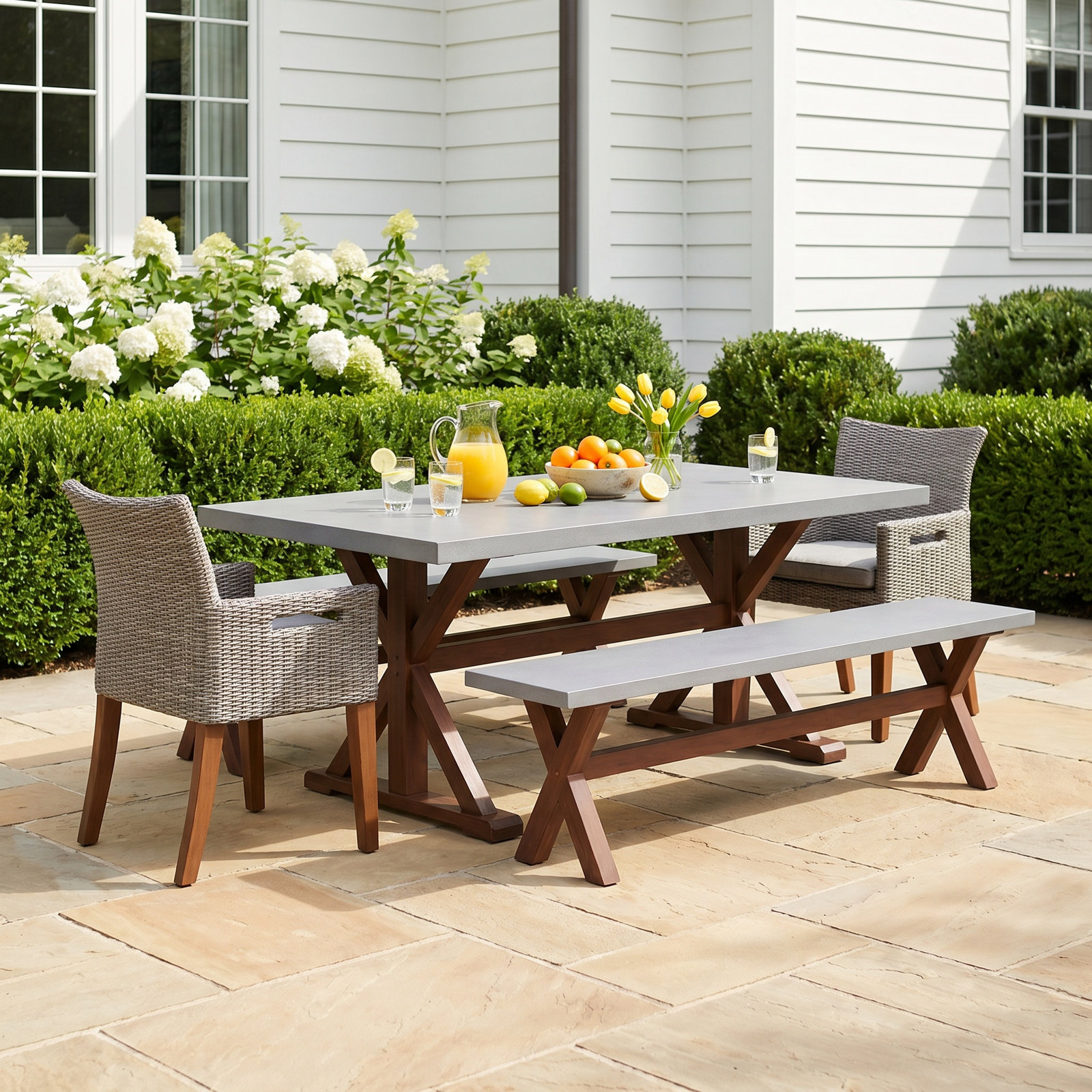 Fleur 74" Eucalyptus Patio Dining Set