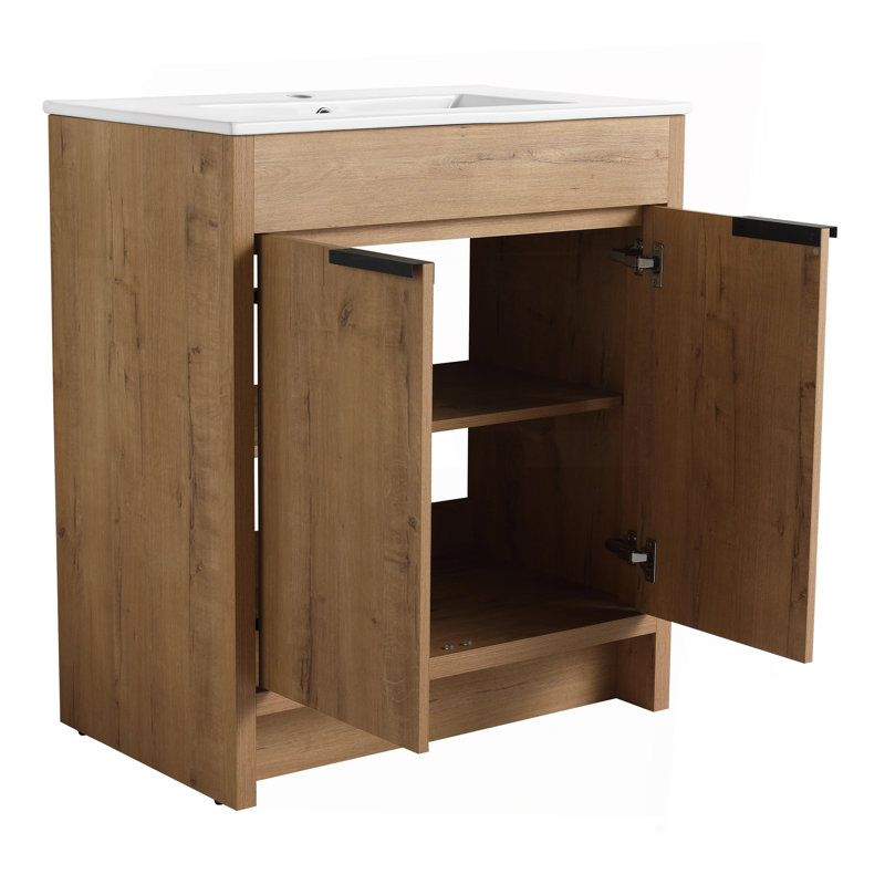 Armoire de salle de bain autoportante 30 po sans lavabo et 2 portes à fermeture en douceur ((KD-PACKING), meuble-lavabo sans comptoir