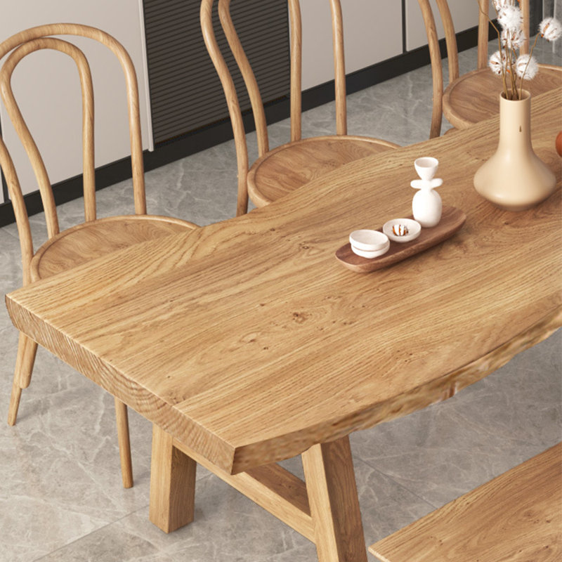 Japanese style solid wood dining table set, 29.5"H x 94.4"L x 35.4"W