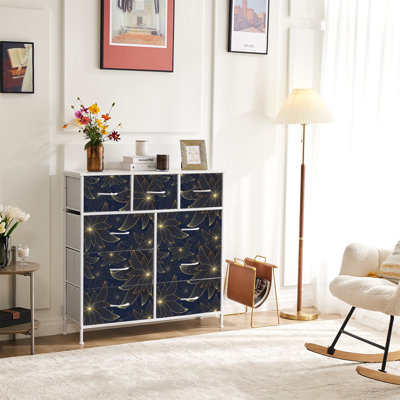 Commode avec 9 tiroirs en tissu, commode haute pour chambre à coucher, commode à grandes tiroirs pour le salon