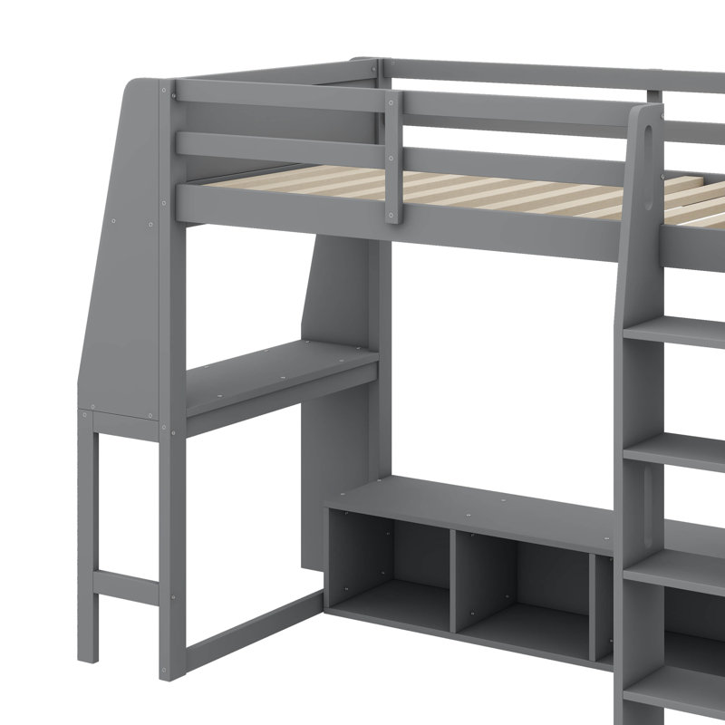 Lit surélevé polyvalent pour jouer en bois avec éclairage à DEL et rangement, Lit simple