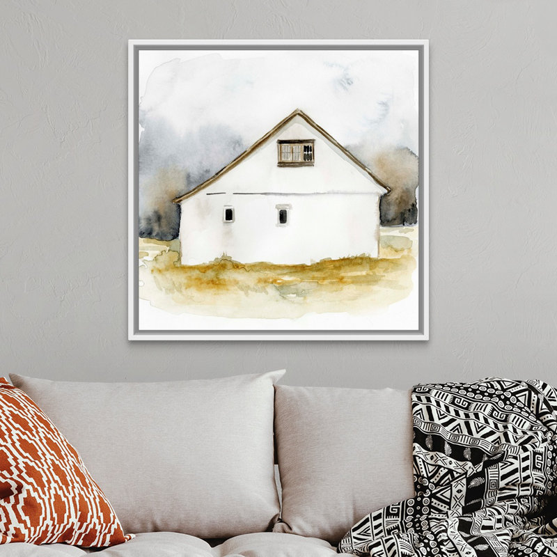 Reproduction d’art sur toile, "Barn Watercolor I" par Victoria Barnes, Cadre flottant blanc, H 38 po x l 38 po x P 1,75 po