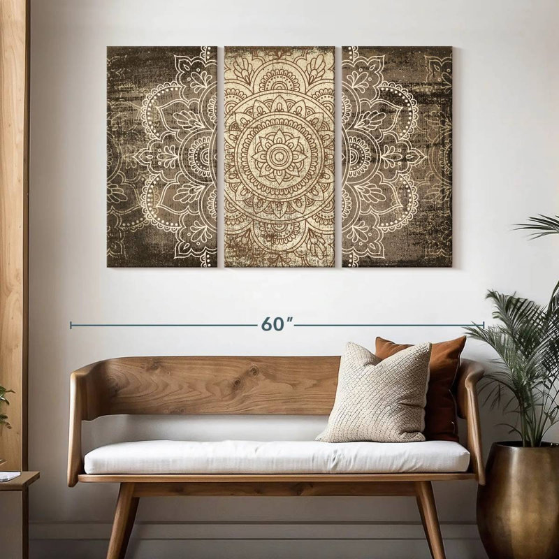 Ensemble de 3 pièces mandala sur toile, H 32 po x l 50 po x P 1,25 po