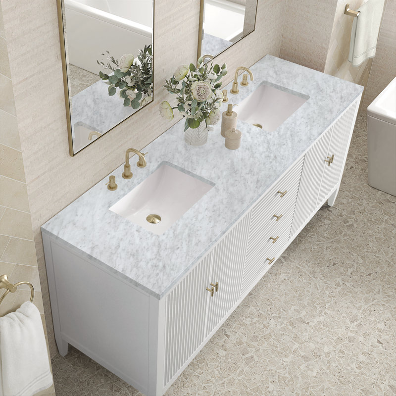 Myrrin 72'' W Double Vanity, Bright White, Carrara White, 8" Widespread