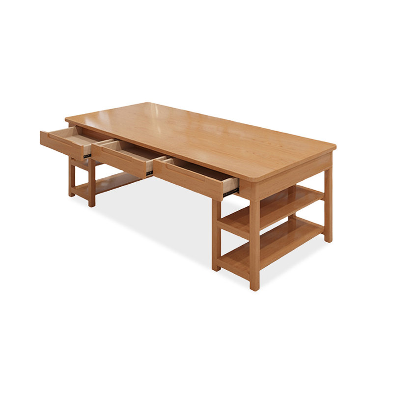 Brown Rectangular Solid Wood with 6 drawers desk, 30.71" H x 70.87" W x 31.5" D
