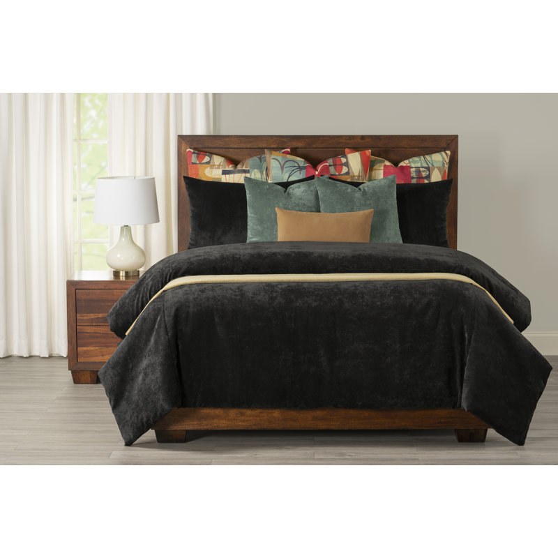 Padma Velvet Duvet Cover and Insert Set, Queen Duvet Cover/Insert, Black