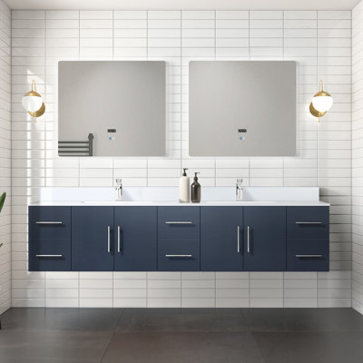 Geneva 84"" Wall-Mounted Double Bathroom Vanity Set with Mirror -  Lexora, LVG84DE310