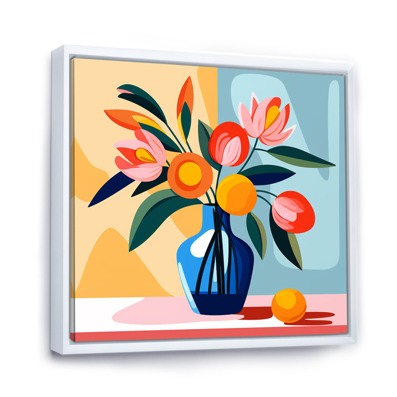 Bouquet de fleurs style bohème Henri Matisse I - Boho, Cadre flottant blanc, 16" H x 16" W