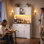 Garde-manger de 71 po de hauteur avec bar à café, prise de courant intégrée, bande lumineuse à DEL, support à vin, 5 portes et tablettes réglables
