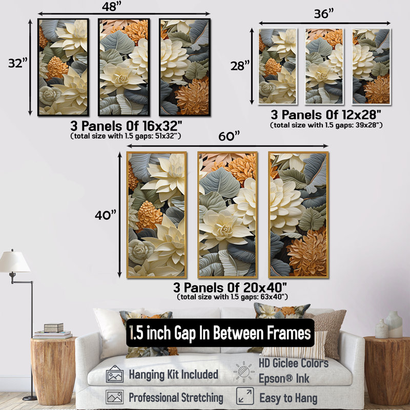 Ensemble de décorations murales Nature S Bouquet Of Wonders - Plantes, Cadre flottant blanc, H 40 po x l 60 po x P 1 po