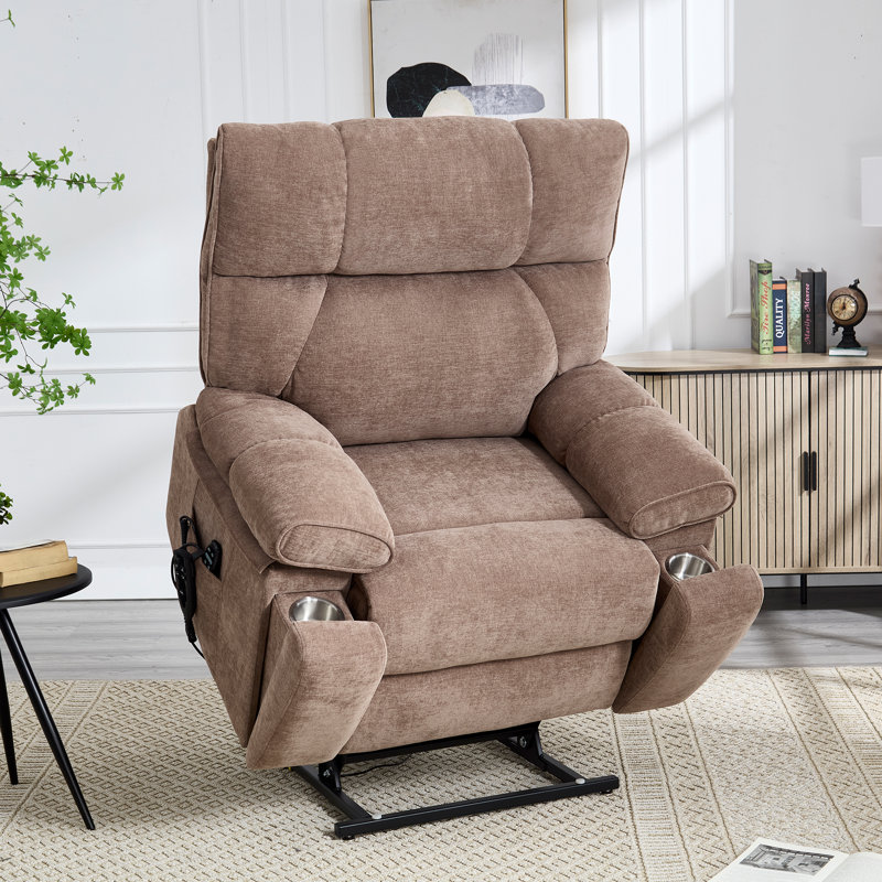 40.65" W Oversize Dual Motor Power Lift Recliner Chair with Heat and Massage Hidden Cup Holder, Brown
