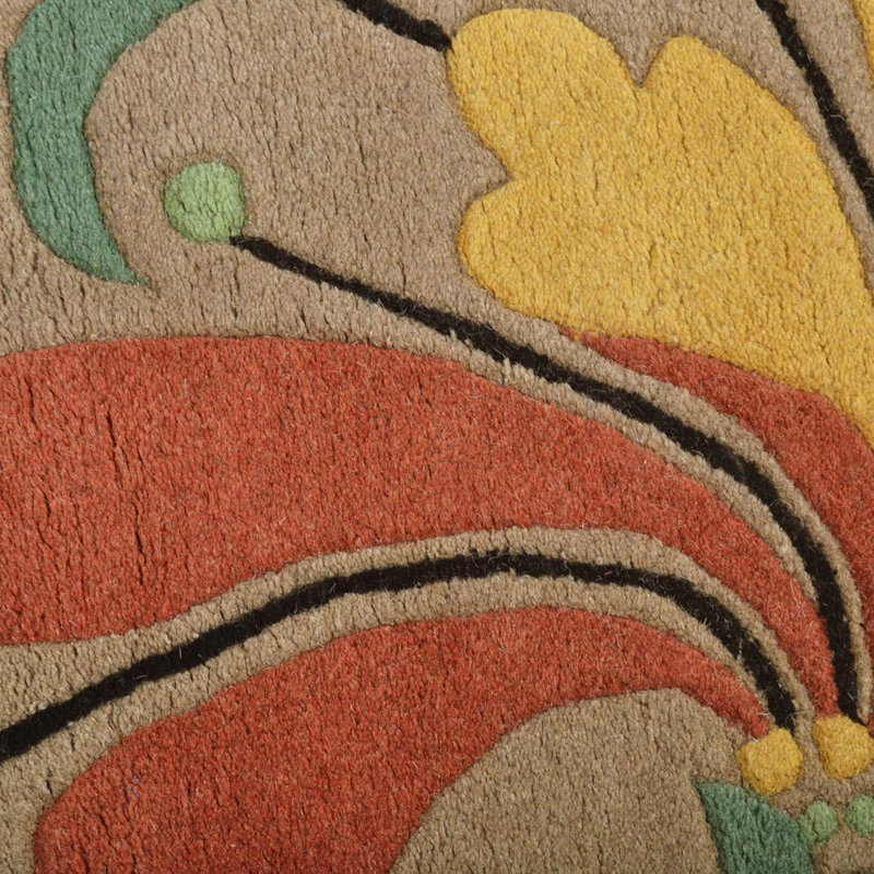 Tapis écologiques en laine touffetés à la main Styles - Rectangle, couleur chameau, motif floral moderne, tapis antidérapants faits à la main épais pour salon, chambre à coucher
