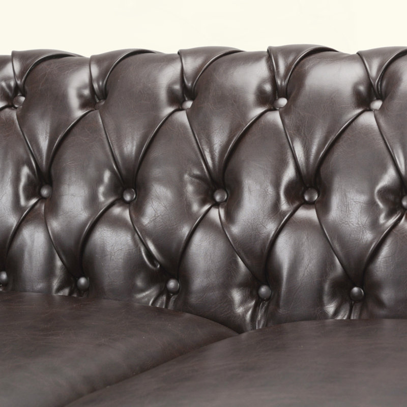 Marcel Rolled Arm Chesterfield Sofa, Brown Faux Leather