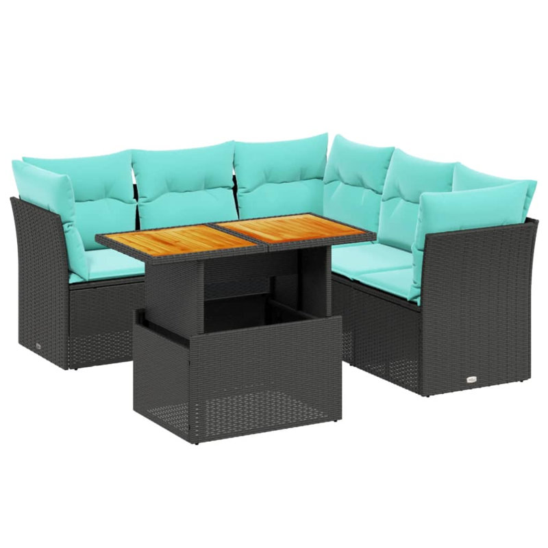  Ensemble de canapé de patio 5 pièces avec coussins en rotin de polyester noir