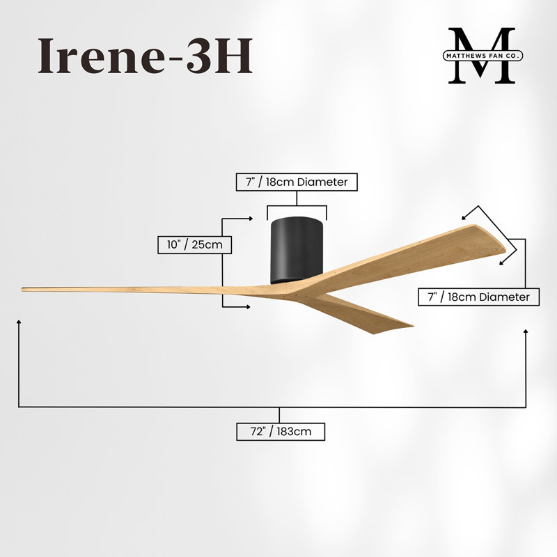 Irene Ceiling Fan, Light Maple Tone, 72", Matte Black