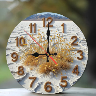 Horloge murale en bois paysage de fleurs du désert