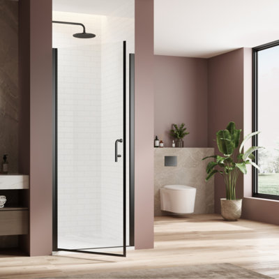 Pivot Swing Single Glass Panel Shower Door 34 In.W X 72 In.H,Adjustable 33.5-35 Inch Frameless Shower Door With 1/4 Inch Clear Tempered Glass