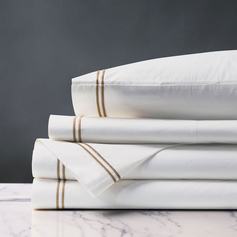Enzo Satin Stitch Sheet Set In Antique, White