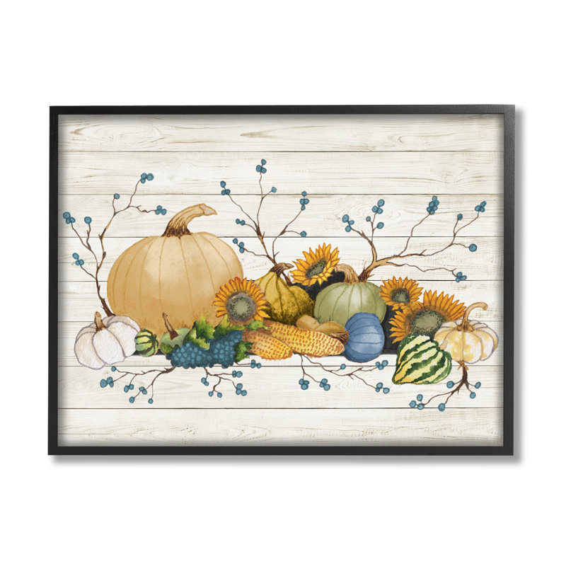 Rustic Abundant Harvest Legumes Fall, H 16 po x l 20 po x P 1,5 po, Giclée encadrée noir minuit