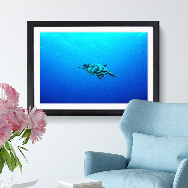Swimming Turtle - Picture Frame Painting Print, Black Framed, 48cm H x 65cm W x 2cm D