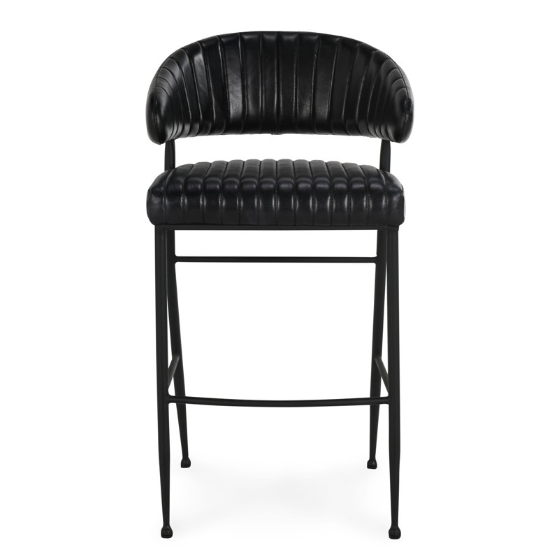 Tabouret en cuir véritable Umbria, Tabouret de bar (siège d'une hauteur de 30 po), Noir