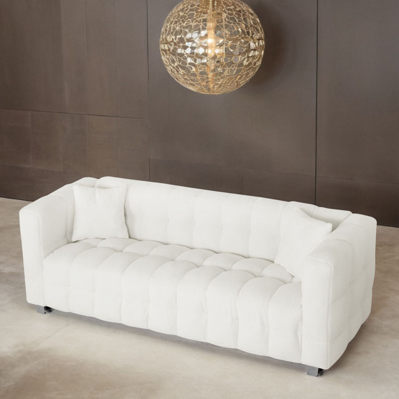 80'' Upholstered Sofa, Beige Polyester Blend, 28" H x 80" W x 29" D