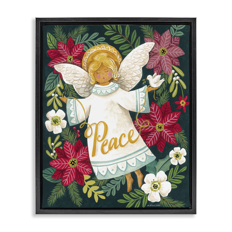 Ange avec cadre flottant Peace and Botanicals, design par Diane Kater, H 31 po x l 25 po, Cadre flottant noir de jais
