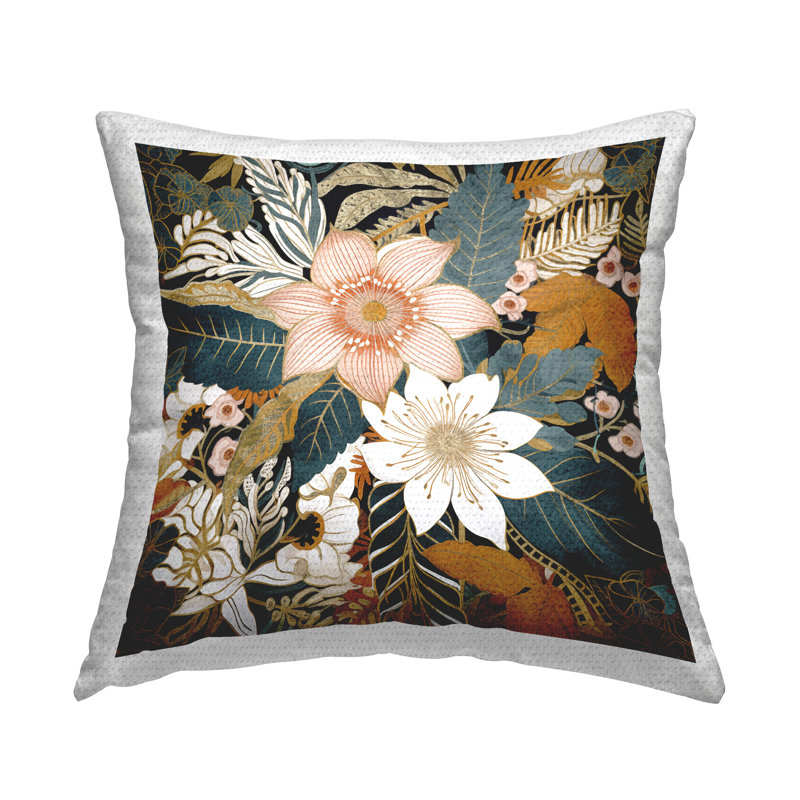 Boho Flower Pattern Printed Outdoor Throw Pillow Design by Sasha