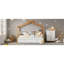 Lit simple en bois blanc et naturel - 2 tiroirs de rangement et 4 étagères à livres confortables pour chambre à coucher avec structure en bois