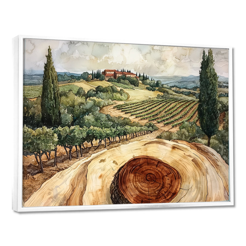 Winn - Art mural de vignoble pour le salon, H 12 po x l 20 po, Impression encadrée flottante, Blanc