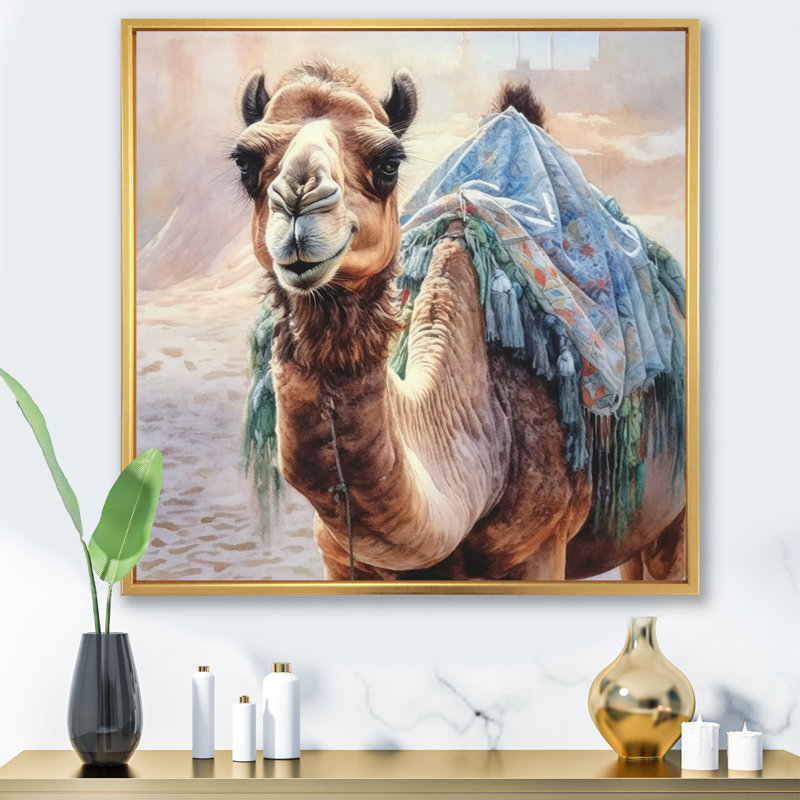 Camel Desert Nomad III sur toile, H 36 po x l 36 po x P 1,5 po, Cadre flottant doré