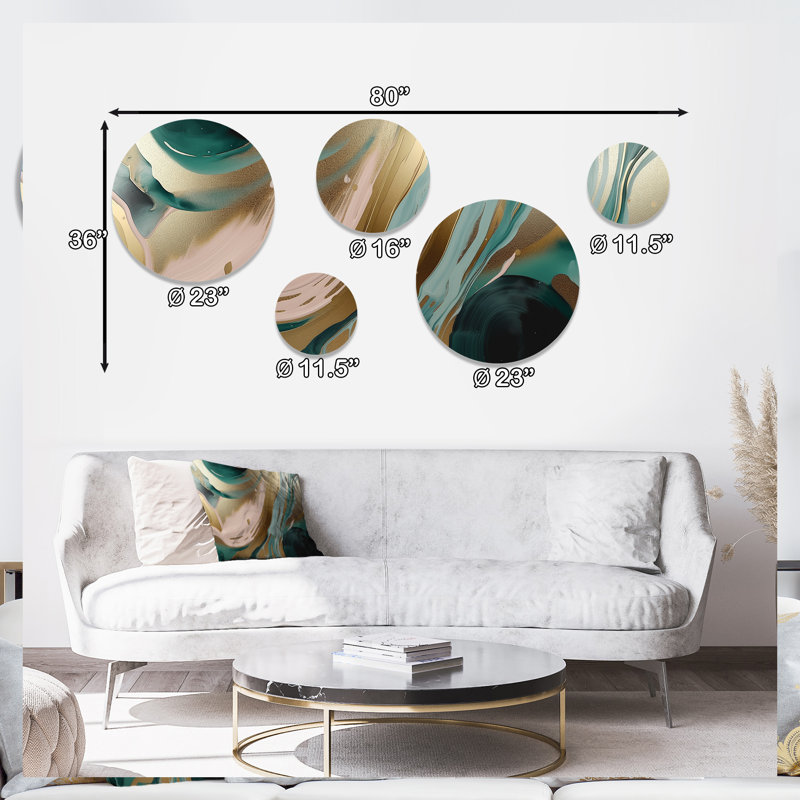 Or et vert marbré Euphoria V - décoration murale abstraite en métal marbré