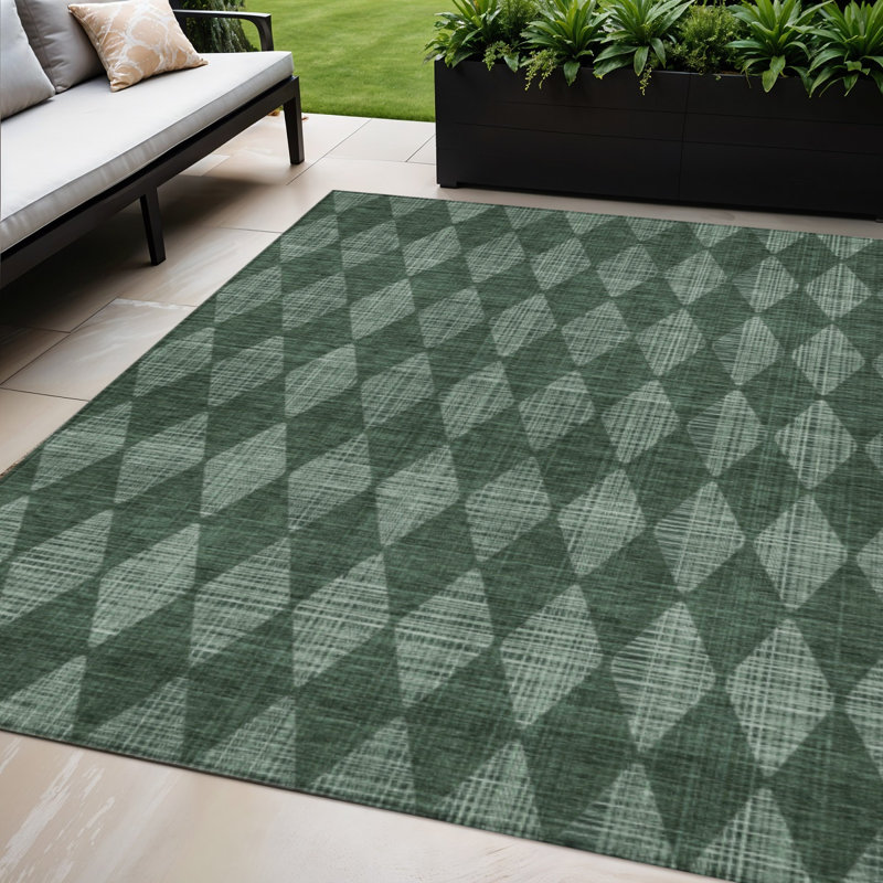 Tapis intérieur / extérieur géométrique lavable 5 pi x 8 pi vert olive